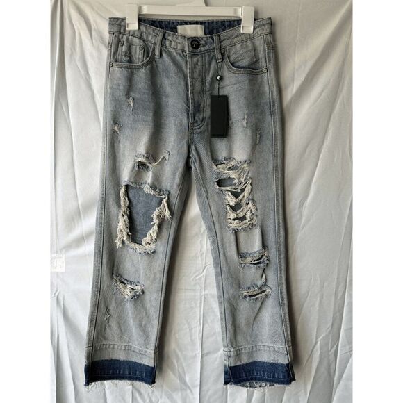 One Teaspoon Hooligans Low Waist Relaxed Fit Cropped Destressed Jeans Size 24